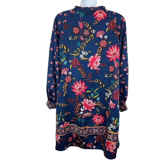 LOFT Petites Dress  Women's Size SP  Blue Wild Flower Print Long Sleeve Shift - Picture 3 of 11